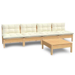 vidaXL Set Salotto da Giardino 5pz con Cuscini Crema in Legno di Pino
