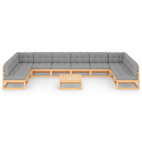 vidaXL Set Divani Giardino 11 pz con Cuscini in Legno Massello di Pino