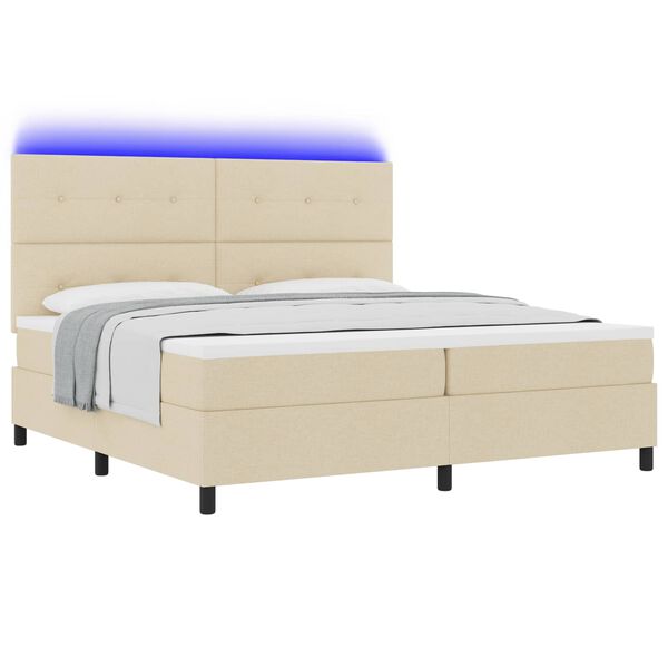 vidaXL Letto a molle con materasso con led Crema 200 x 200 cm Tessuto