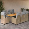 vidaXL Set Pranzo da Giardino 9 pz con Cuscini Beige Misto Polyrattan