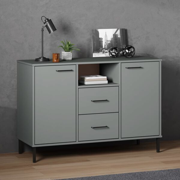vidaXL Credenza Gambe Metallo Grigio 113x40x77 cm Legno Massello OSLO