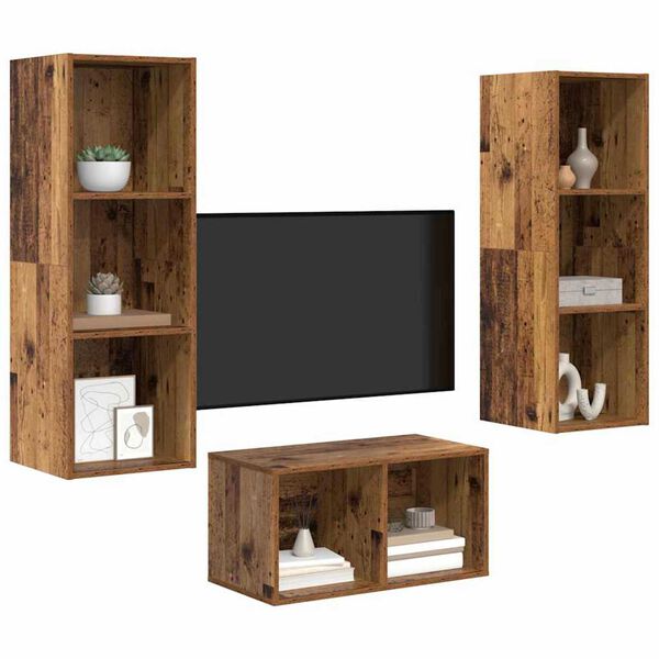 vidaXL Set mobile TV Legno vecchio 37 x 37 x 107 cm Legno multistrato
