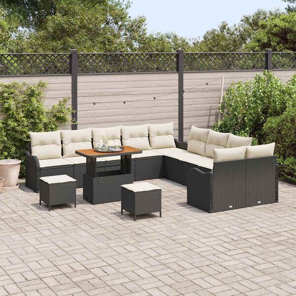 vidaXL Set Divano da Giardino con cuscino 13 pcs Nero e Crema