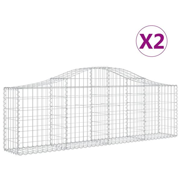 vidaXL Cesti Gabbioni ad Arco 2 pz 200x30x60/80 cm Ferro Zincato