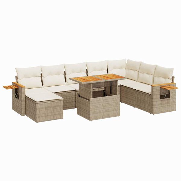vidaXL Set Divano da Giardino 9 pz con Cuscini Beige Polyrattan Acacia