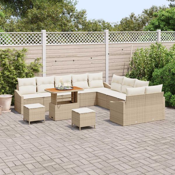 vidaXL Set Divano da Giardino con cuscino 13 pcs Beige polyrattan