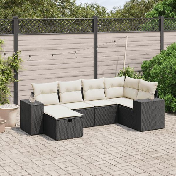 vidaXL Set Divano da Giardino 6 pz con Cuscini Nero in Polyrattan