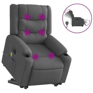 vidaXL Poltrona Alzapersona Massaggi Elettrica Grigio Scuro Tessuto