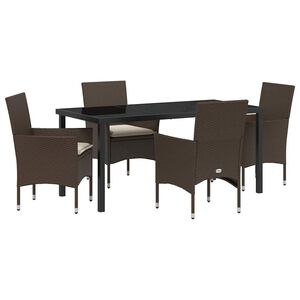 vidaXL Set da Pranzo per Giardino con cuscino 5 pcs Marrone polyrattan