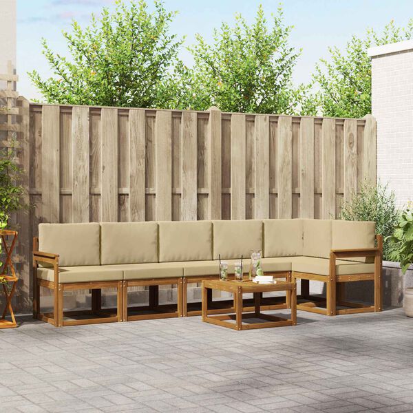 vidaXL Set di divani da esterno con cuscino 7 pcs Naturale e Beige