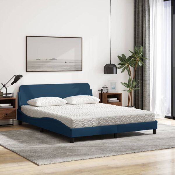 vidaXL Letto con Materasso Dover Blu 160x200 cm in Tessuto