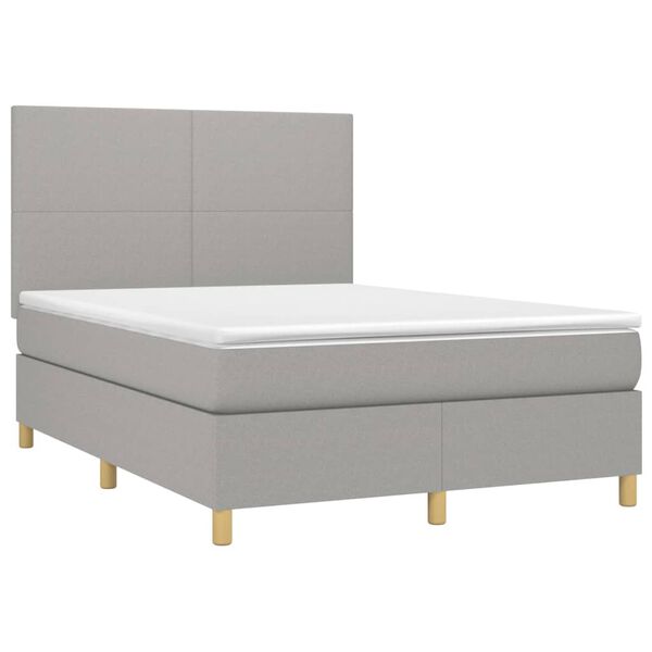 vidaXL Letto a Molle Materasso e LED Grigio Chiaro 140x190 cm Tessuto