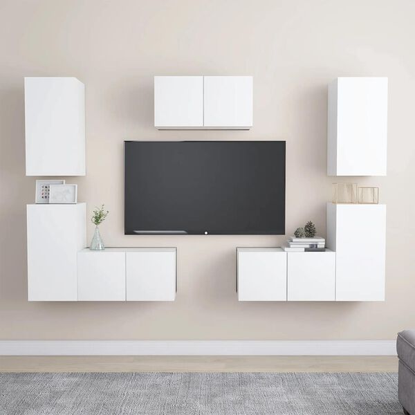 vidaXL Set di Mobili Porta TV 7 pz Bianco in Legno Multistrato