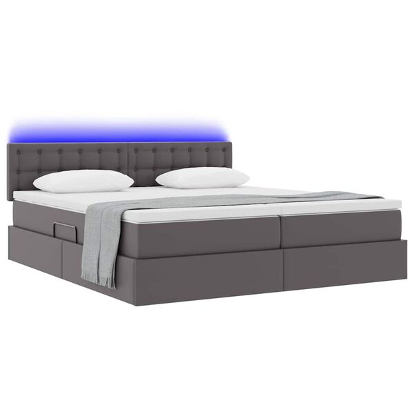 vidaXL Letto con contenitore e LED Grigio 200 x 200 cm Pelle Sintetica
