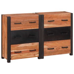vidaXL Credenza 3 pz Marrone 110 x 30 x 75 cm Legno di Acacia Massello