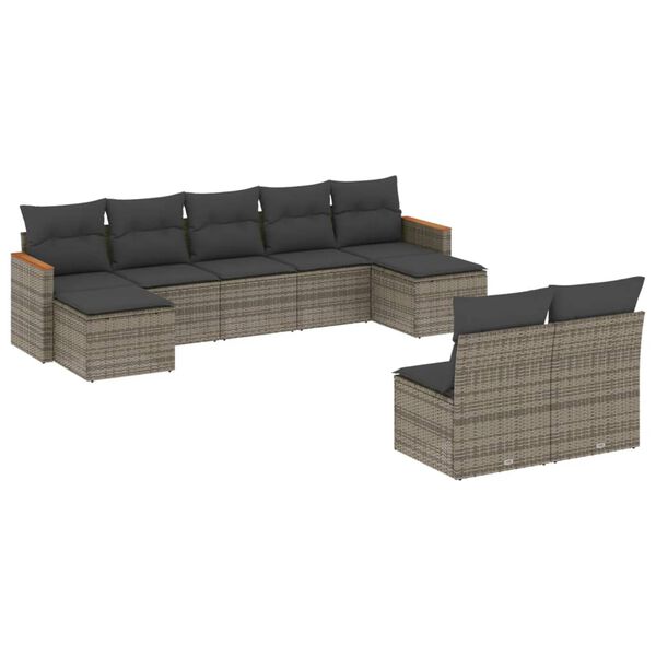 vidaXL Set Divano da Giardino 9 pz con Cuscini Grigio in Polyrattan