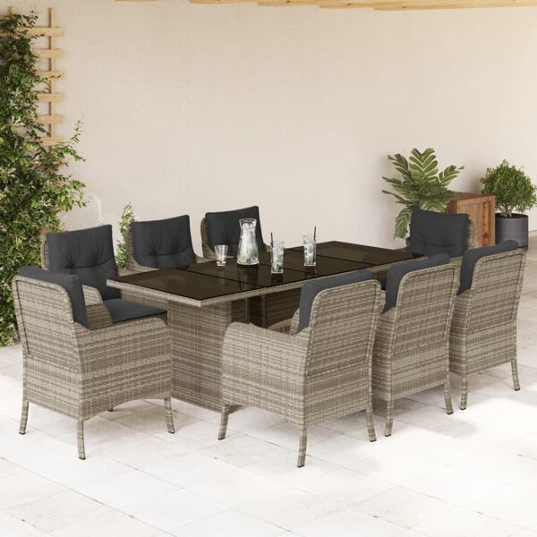 vidaXL Set Pranzo da Giardino 9pz con Cuscini Grigio Chiaro Polyrattan