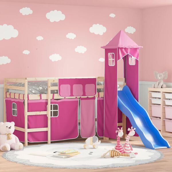vidaXL Letto a Soppalco con Torre Bambini Rosa 80x200cm Massello Pino