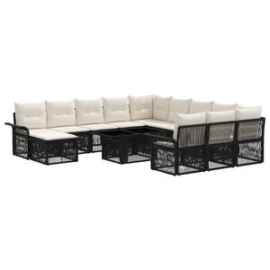 vidaXL Set Divano da Giardino 13 pz Nero e Bianco Crema polyrattan