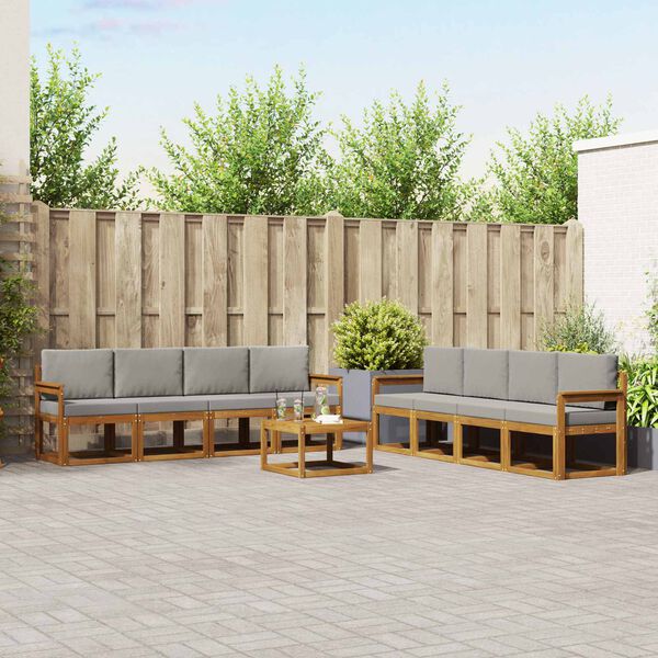 vidaXL Set di divani da esterno 9 pcs Grigio Naturale e Chiaro