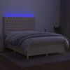 vidaXL Letto a Molle con Materasso e LED Crema 140x190 cm in Tessuto