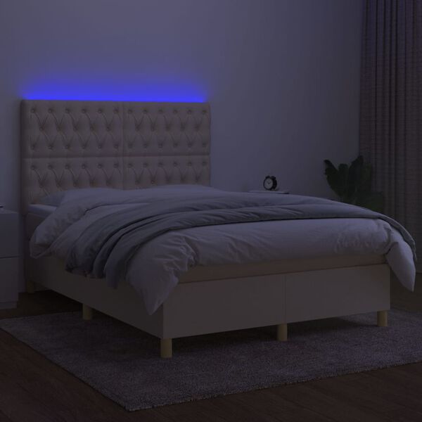 vidaXL Letto a Molle con Materasso e LED Crema 140x190 cm in Tessuto