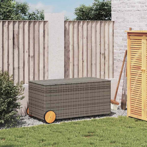 vidaXL Contenitore da Giardino con Ruote Grigio 190L in Polyrattan