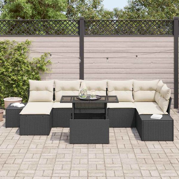 vidaXL Set Divano da Giardino con cuscino 8 pcs Nero e crema