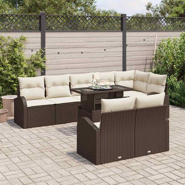 vidaXL Set di divani con cuscino 9 pcs Marrone e Crema polyrattan