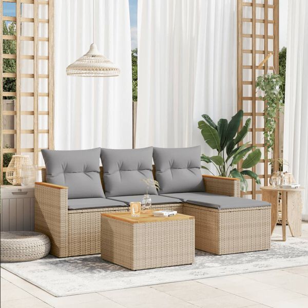 vidaXL Set Divano da Giardino 5 pz con Cuscini Beige Misto Polyrattan