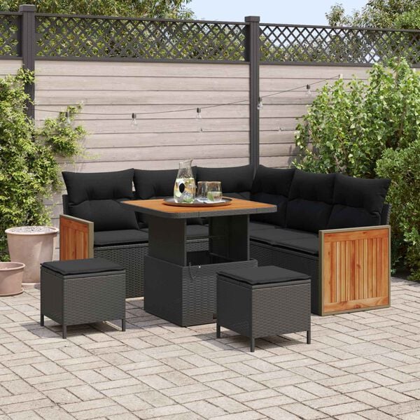 vidaXL Set Divano da Giardino con cuscino 9 pcs Nero polyrattan