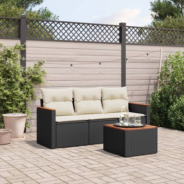 vidaXL Set Divani da Giardino 4 pz con Cuscini Nero in Polyrattan
