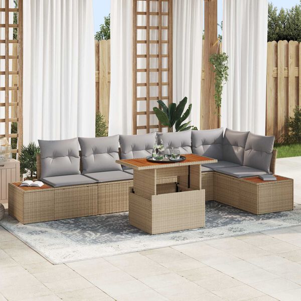 vidaXL Set Divano da Giardino 7 pcs Beige Poly Rattan