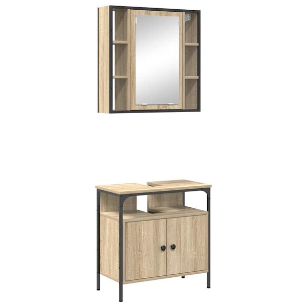 vidaXL Set di mobili per il bagno 2 pcs Marrone Legno multistrato