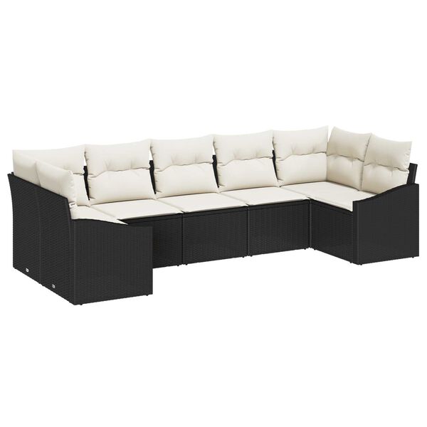 vidaXL Set di divani con cuscino 7 pcs Nero polyrattan