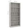 vidaXL Libreria 5 Ripiani Grigio Cemento 80x24x175cm Legno Multistrato