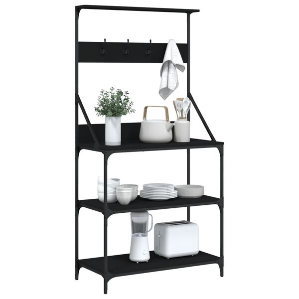 vidaXL Scaffale da Cucina con Ganci 4 Ripiani Nero Legno Multistrato