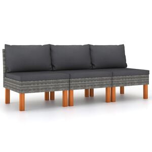 vidaXL Divani Centrali 3 pz Polyrattan e Legno Massello di Eucalipto
