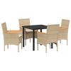 vidaXL Set da Pranzo per Giardino con cuscino 5 pcs Beige polyrattan