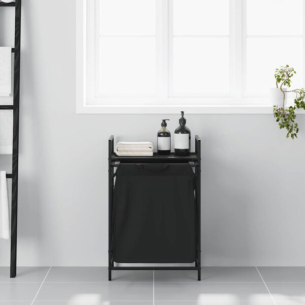 vidaXL Cesto della Biancheria 1 Scomparto con Ripiano Rovere Nero