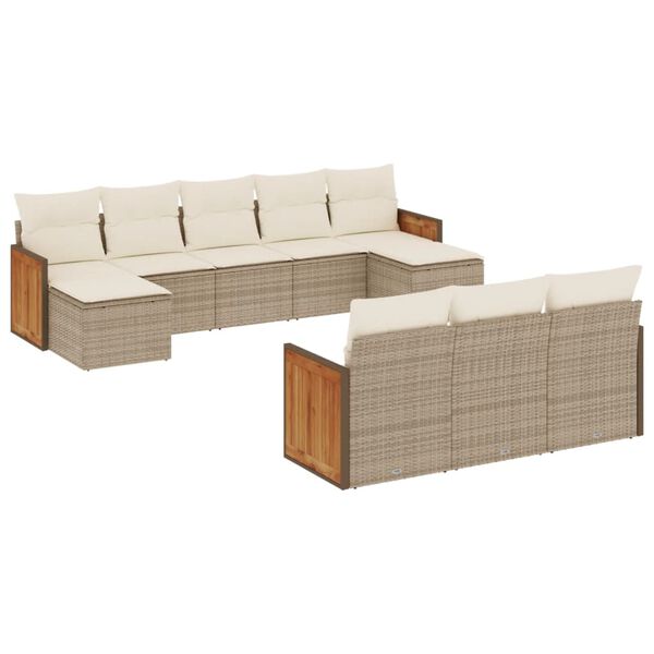 vidaXL Set Divano da Giardino 10 pz con Cuscini Beige in Polyrattan