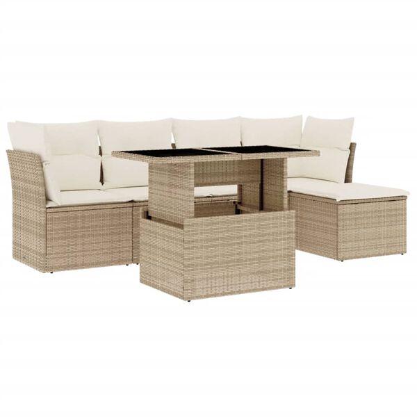 vidaXL Set Divano da Giardino 6 pz con Cuscini Beige in Polyrattan