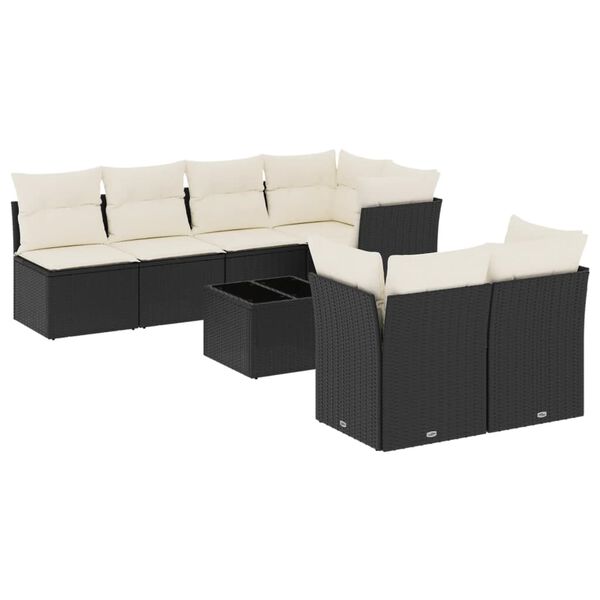 vidaXL Set Divani da Giardino con Cuscini 8 pz Nero in Polyrattan