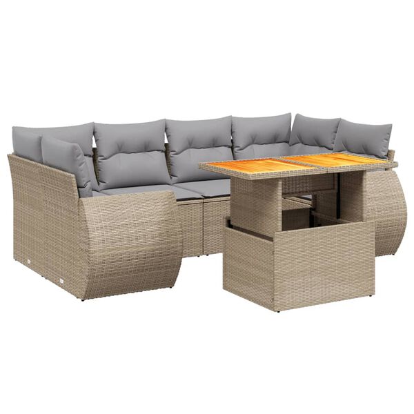 vidaXL Set Divani da Giardino 7 pz con Cuscini Beige in Polyrattan