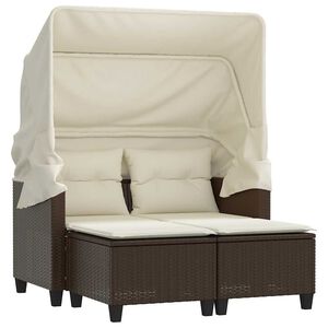 vidaXL Divano Giardino 2 Posti Baldacchino Sgabelli Marrone Polyrattan