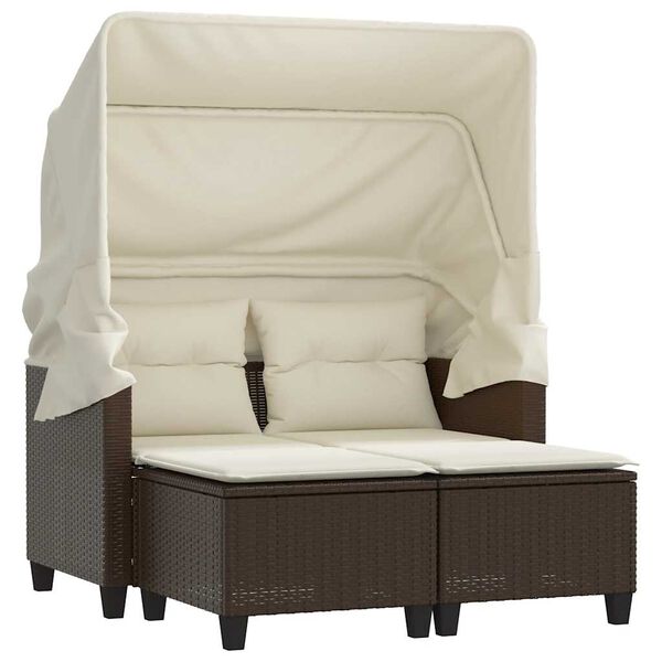 vidaXL Divano Giardino 2 Posti Baldacchino Sgabelli Marrone Polyrattan