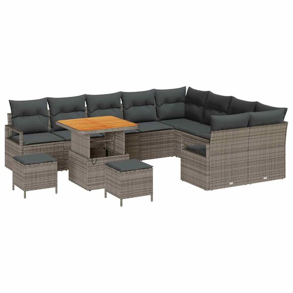 vidaXL Set Divano da Giardino con cuscino 12 pcs Grigio Poly Rattan