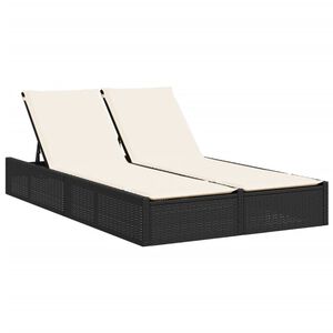 vidaXL Lettino Prendisole Doppio con Cuscini Nero in Polyrattan