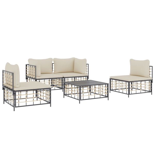 vidaXL Set Divani da Giardino 5 pz con Cuscini Antracite in Polyrattan