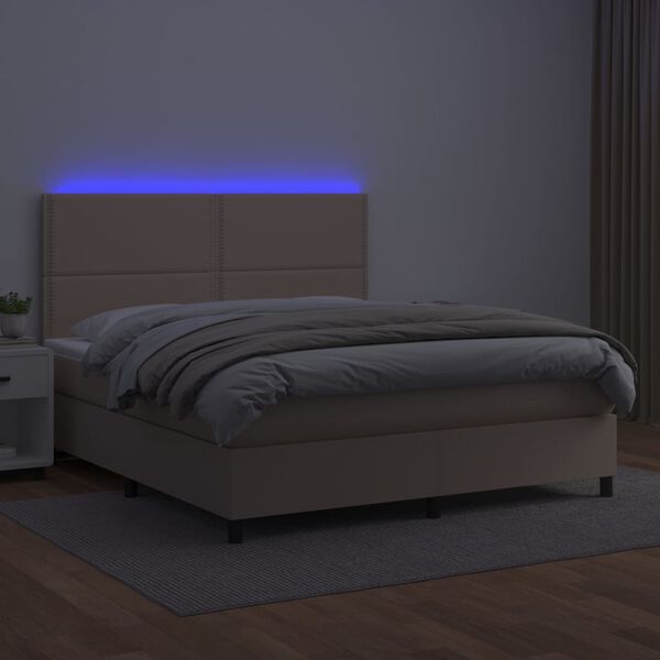 vidaXL Giroletto Molle Materasso e LED Cappuccino 180x200cm Similpelle